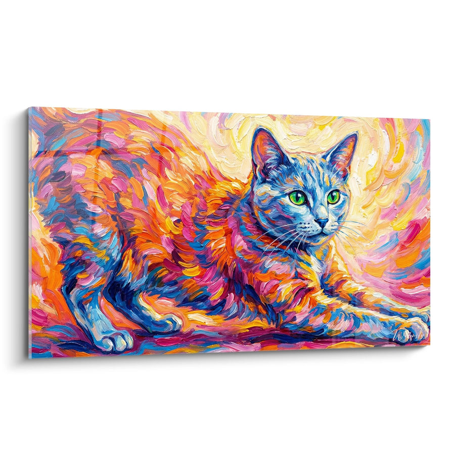 Tableau Chat Russian Blue Artistique - Explosion de Couleurs - Edition chat Russian Blue