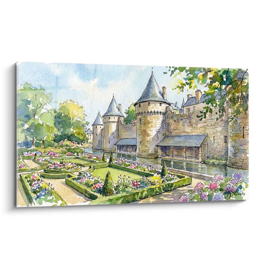 Tableau Château Médiéval et Jardins - Aquarelle Bretonne - Edition Bretagne