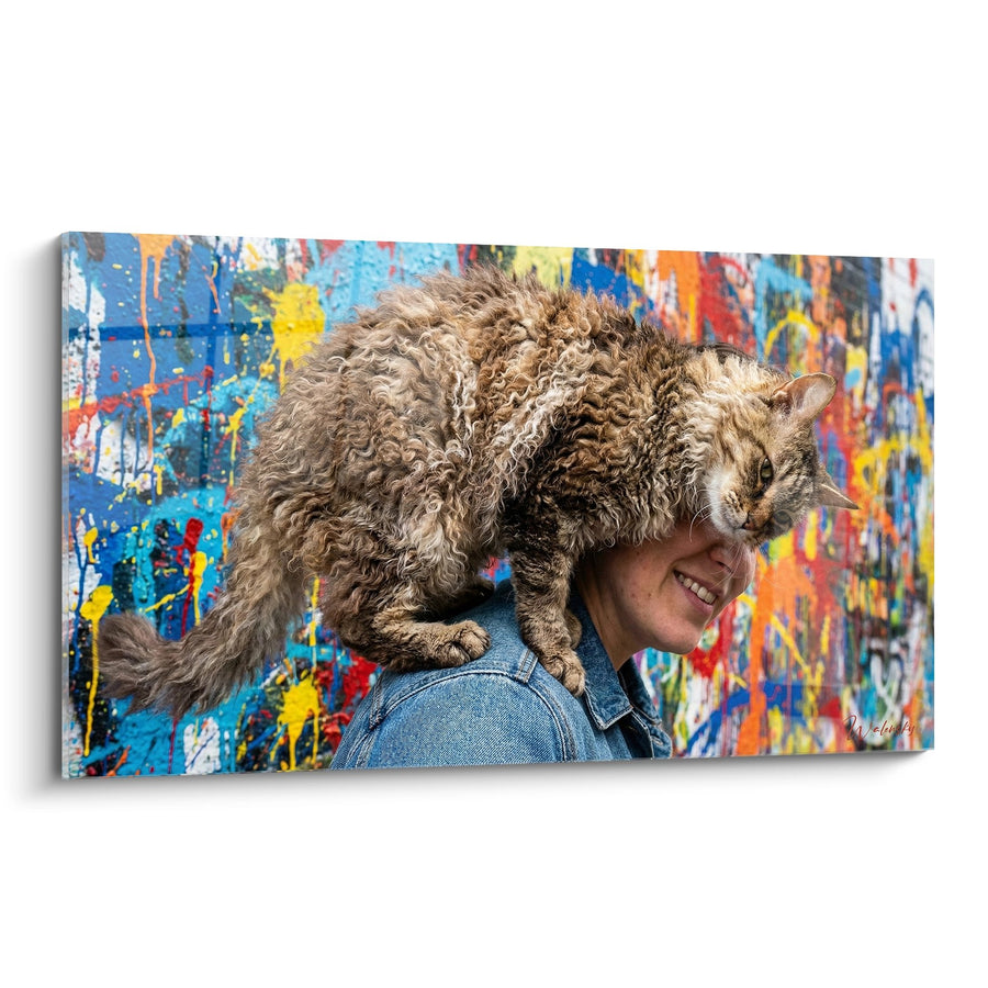 Tableau Chat Laperm sur Épaule - Complicité Urbaine - Edition chat Laperm