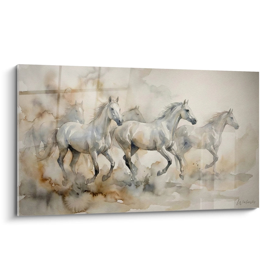 Tableau Chevaux blancs au galop - Tempête équestre - Edition équitation