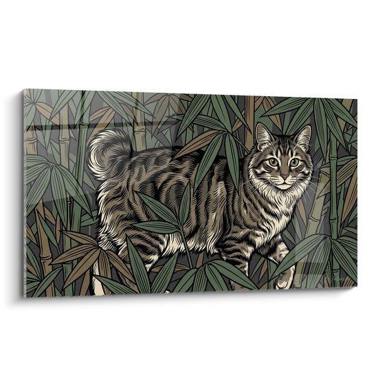 Tableau Chat dans Bambouseraie - Félin Sauvage Tropical - Edition chat Kurilian Bobtail