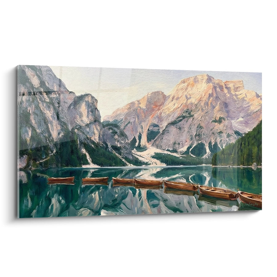 Tableau Lac des Dolomites avec Barques - Reflets Alpins - Edition Les Dolomites