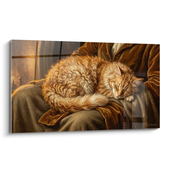 Schilderij Slaap Kat Laperm - Gouden Sereniteit - Editie kat Laperm