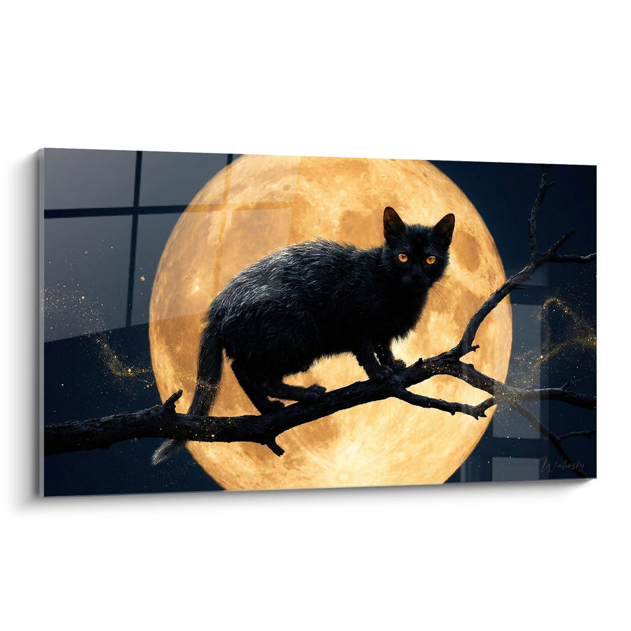 Tableau Chat Noir Lune Dorée - Mystère Nocturne - Edition chat Lykoi