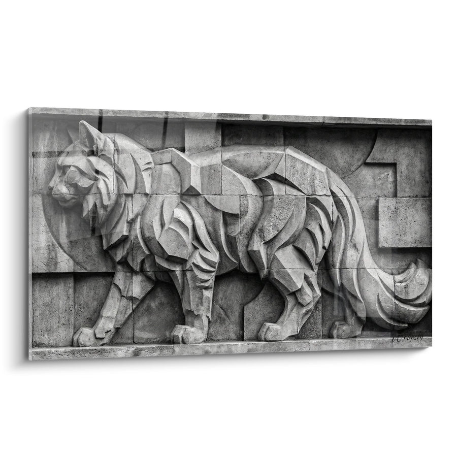 Tableau Chat Maine Coon Sculpture Relief - Art Géométrique Monochrome - Edition chat Maine Coon