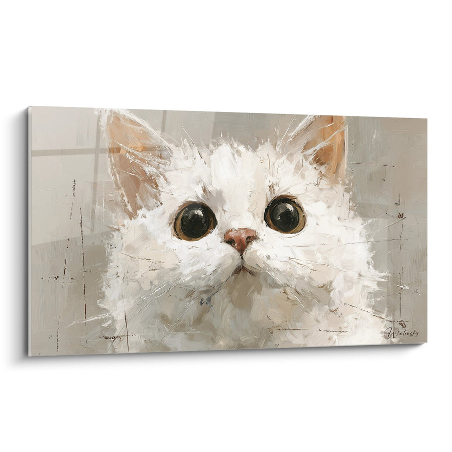 Tableau Chat Blanc aux Grands Yeux Verts - Regard Innocent - Edition chat American Bobtail