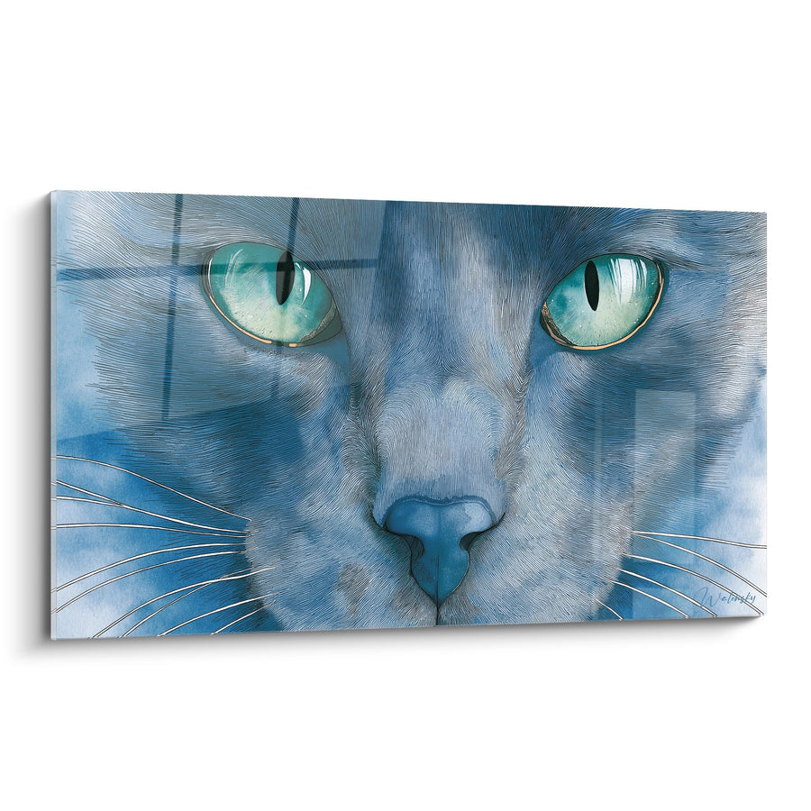 Tableau Chat Bleu aux Yeux Turquoise - Regard Hypnotique - Edition chat Russian Blue