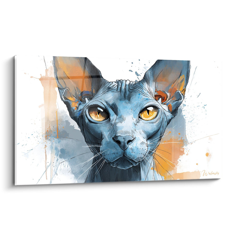 Tableau Chat Sphynx Aquarelle - Regard Ambre Mystique - Edition chat Sphynx