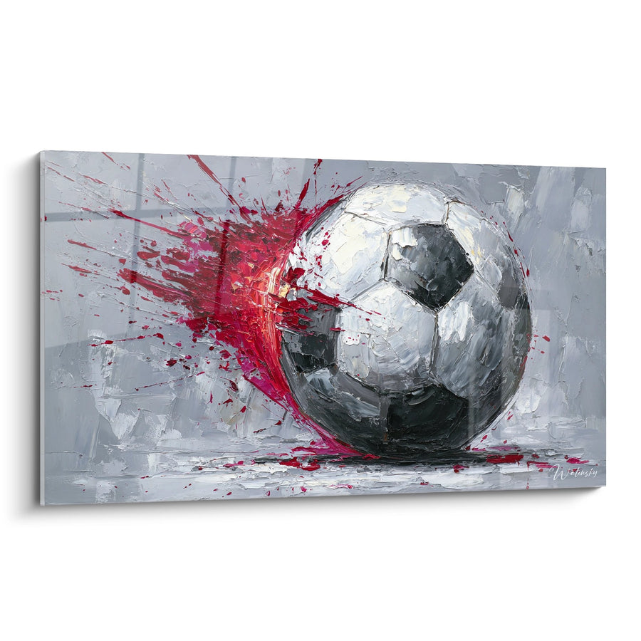 Tableau Ballon de Football Explosion Rouge - Impact Dynamique - Edition football