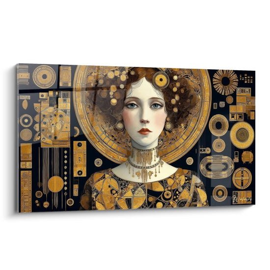 Gemälde Frau Art Déco - Porträt Vergoldet Geometrisch - Art-Déco-Edition