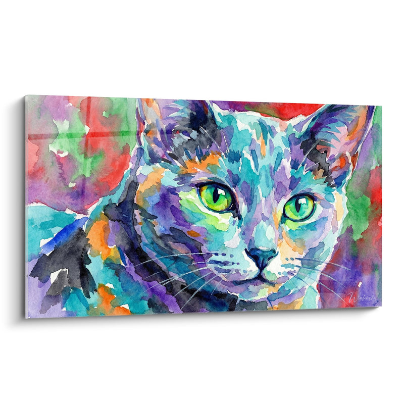 Tableau Chat Aquarelle - Regard Emeraude - Edition chat Russian Blue