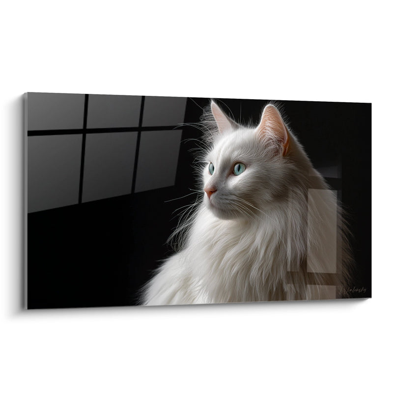 Gemälde Turkish Angora Katze weiß mit blauen Augen - Betrachtender Blick - Edition Turkish Angora Katze