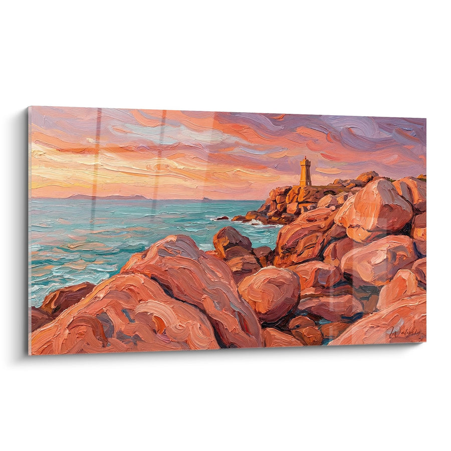 Tableau Côte Bretonne au Phare - Lumière Dorée du Couchant - Edition Bretagne