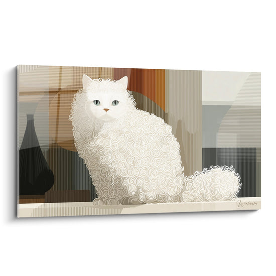 Tableau Chat Blanc Frisé Moderne - Élégance Contemporaine - Edition chat Selkirk Rex
