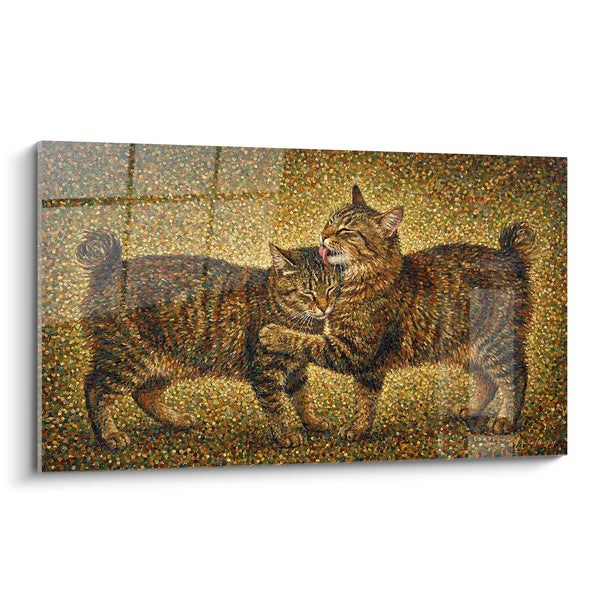 Cuadro Gatos Puntillismo - Tierna Dorada Felina - Edición gato Americano Bobtail