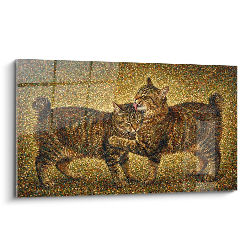 Tableau Chats Pointillisme - Tendresse Féline Dorée - Edition chat American Bobtail