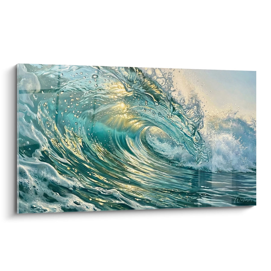 Tableau Vague Dorée - Ocean Golden Barrel - Edition Surf