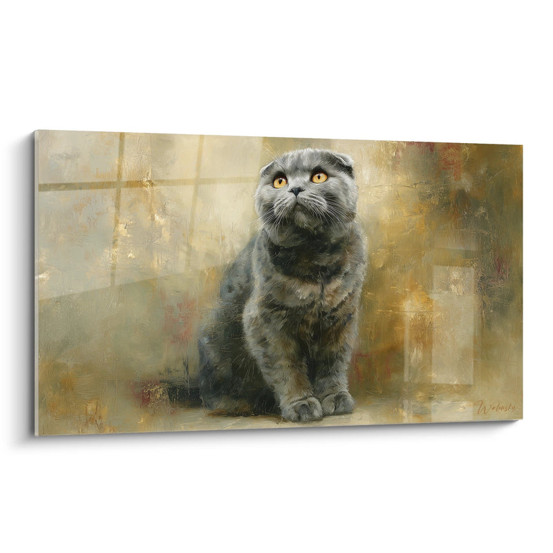 Scottish Fold Cat Painting Grey - Contemplative Gaze - Scottish Fold Cat Edition