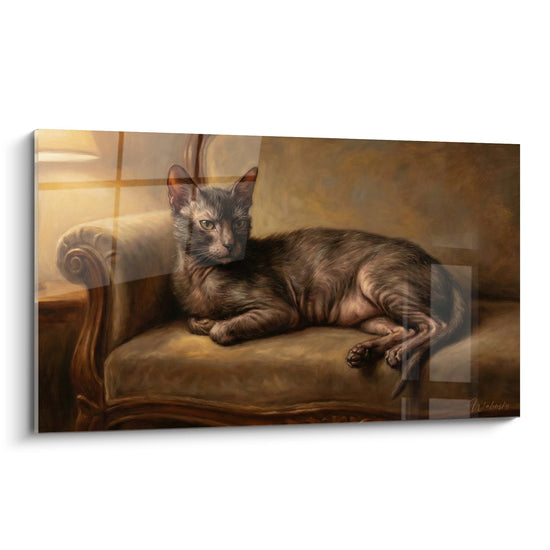 Obraz kota Lykoi na fotelu - Elegancja Kota - Edycja kota Lykoi