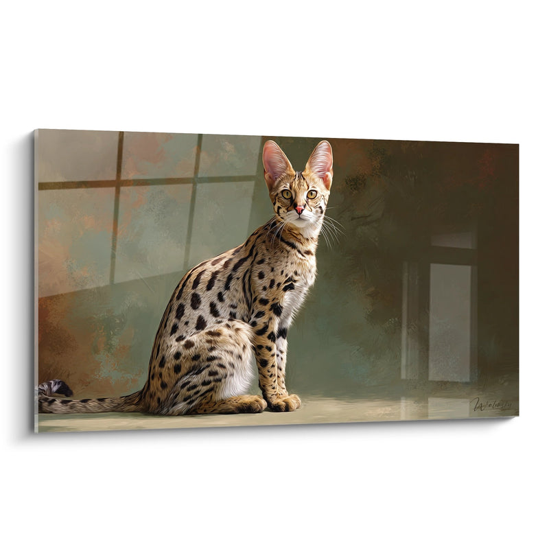 Savannah-Katze Sitzend Gemälde – Feline Eleganz – Savannah-Katzen-Edition