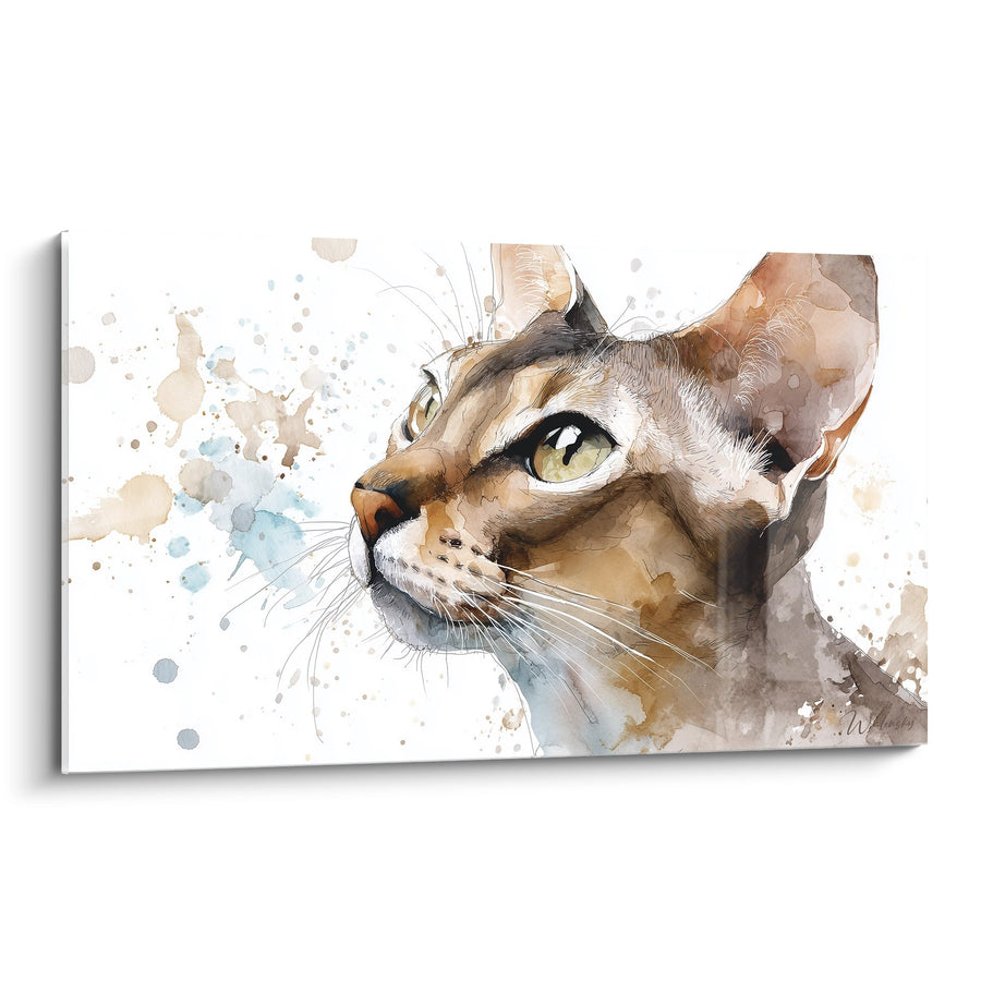 Tableau Chat Singapura Aquarelle - Portrait Regard Contemplatif - Edition chat Singapura