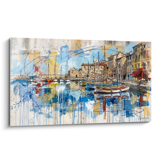 Schilderij Haven van Bastia - Moderne Marine Aquarel - Corsicaanse Editie