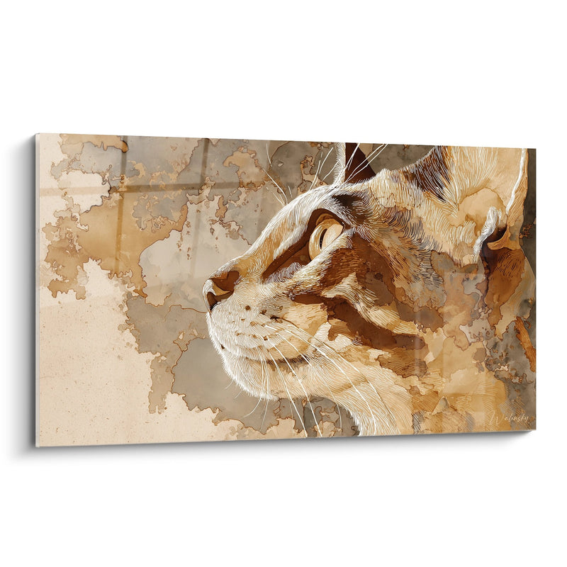 Golden Tone Cat Painting - Feline Serenity - Sokoke Cat Edition
