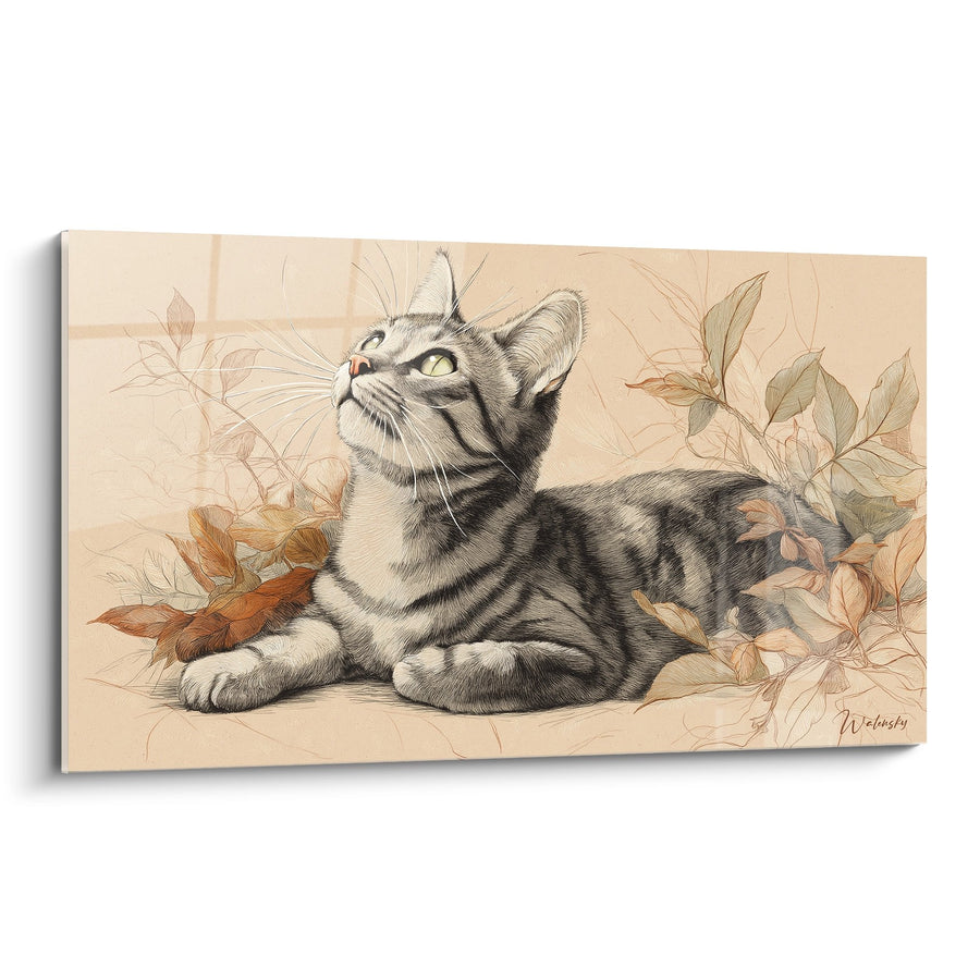 Tableau Chat American Shorthair aux Feuilles d'Automne - Regard Contemplatif - Edition chat American Shorthair