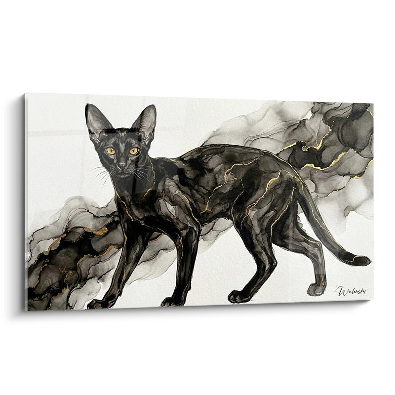 Tableau Chat Noir Watercolor - Élégance Abstraite - Edition chat Chausie