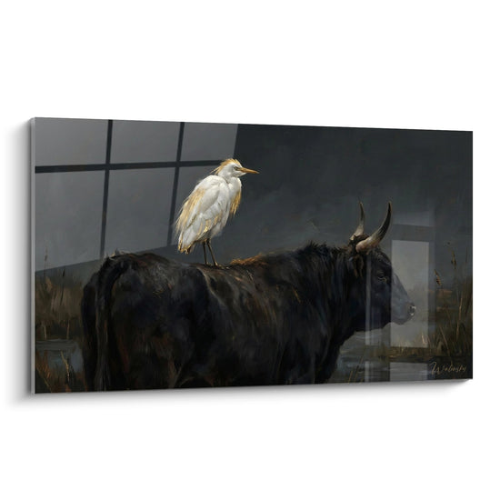 Reiher auf Stier Gemälde - Camarguaise Symbiose - Camargue Ausgabe