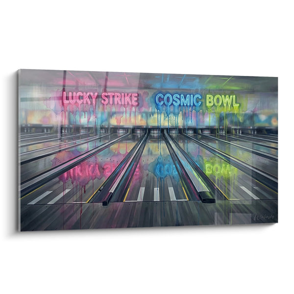 Bowling-Gemälde Neon Lucky Strike - Futuristische kosmische Bahnen - Bowling-Edition