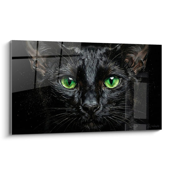 Cuadro Gato Negro con Ojos Verdes - Mirada Misteriosa - Edición gato Siamés