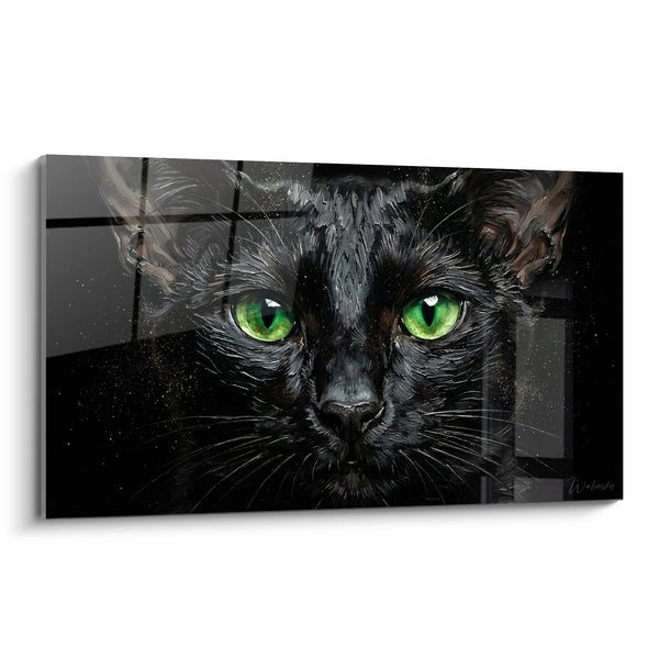 Cuadro Gato Negro con Ojos Verdes - Mirada Misteriosa - Edición gato Siamés