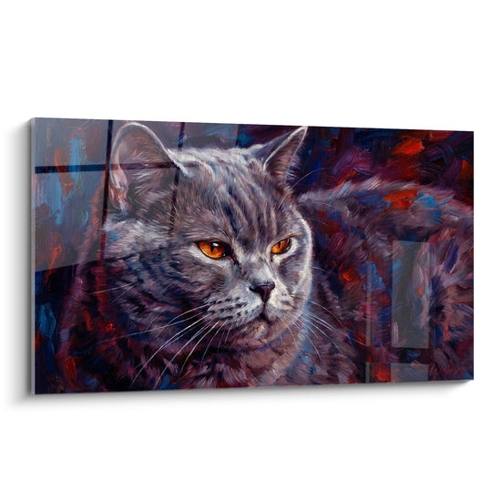Schilderij Britse korthaar met amberkleurige ogen - Expressionistisch portret - Editie Britse korthaar kat