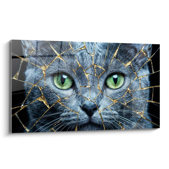 Tableau Chat Korat Regard Émeraude - Mosaïque Dorée - Edition chat Korat