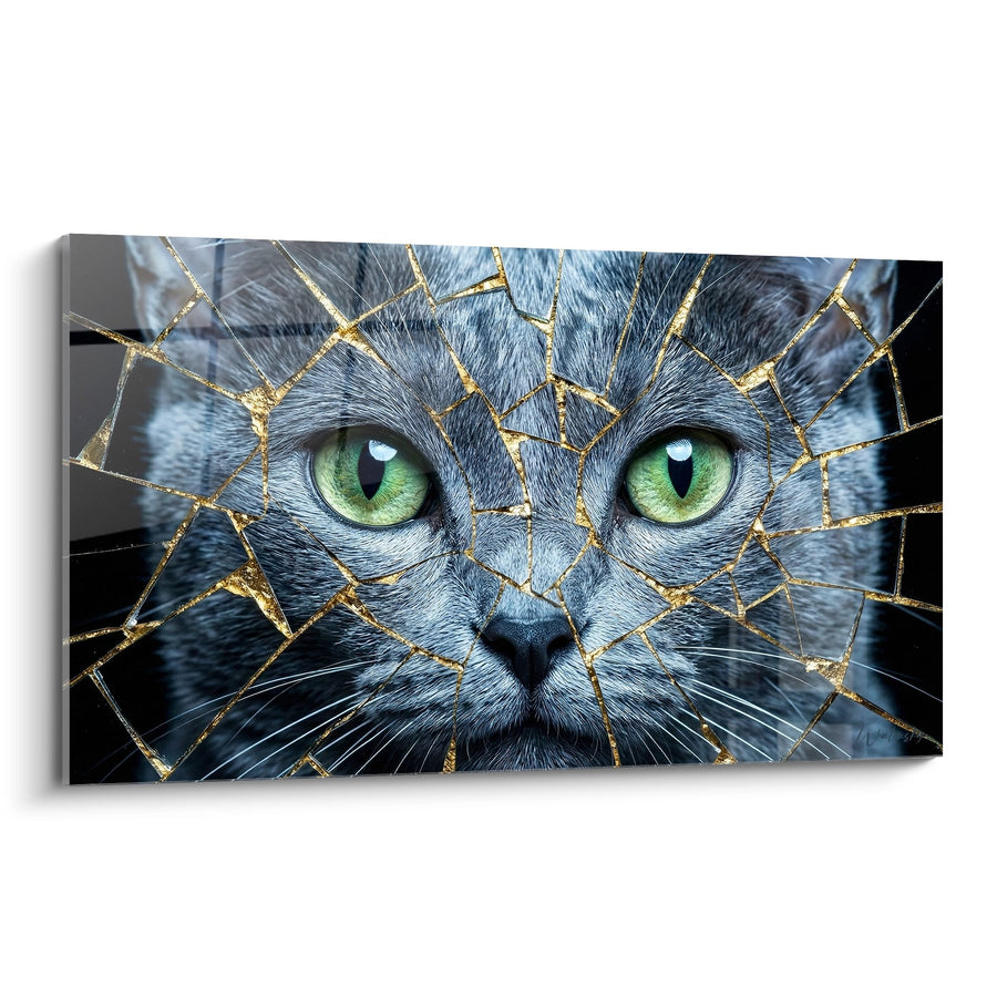 Tableau Chat Korat Regard Émeraude - Mosaïque Dorée - Edition chat Korat