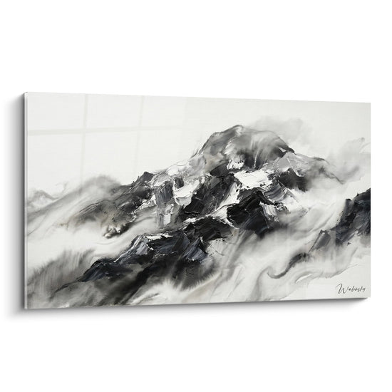 Schilderij Besneeuwde Berg - Top in de Wolken - Editie Le Mont Blanc