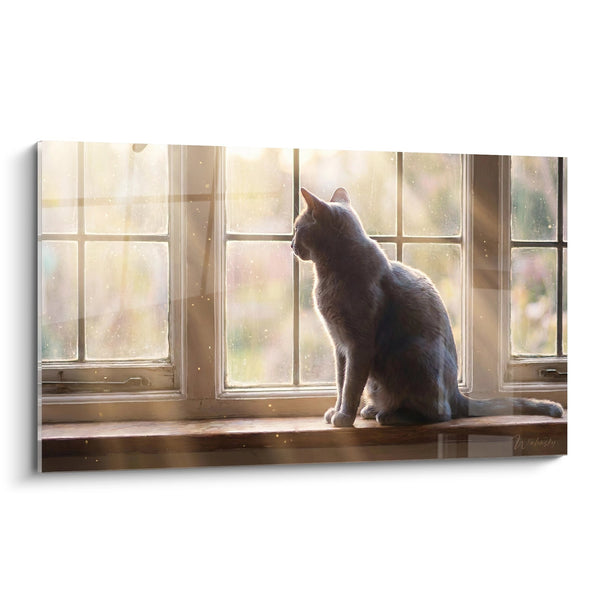 Cuadro Gato Korat en la Ventana - Contemplación Dorada - Edición gato Korat