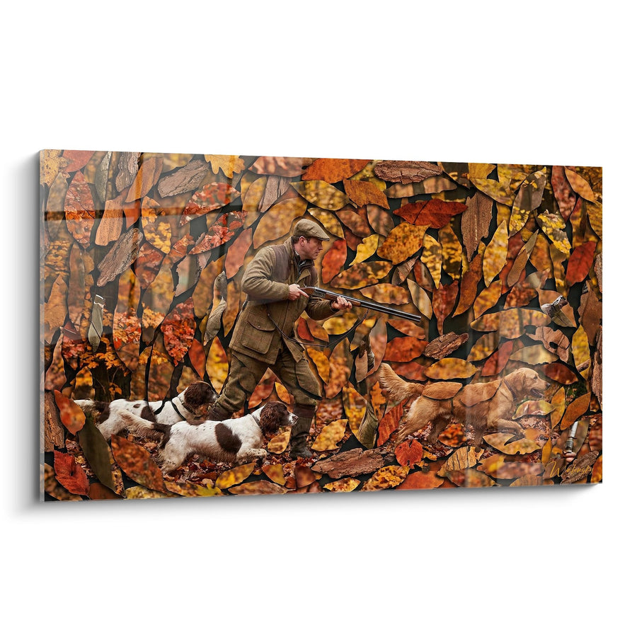 Tableau Chasseur et Chiens d'Arrêt - Automne Forestier - Edition Chasse