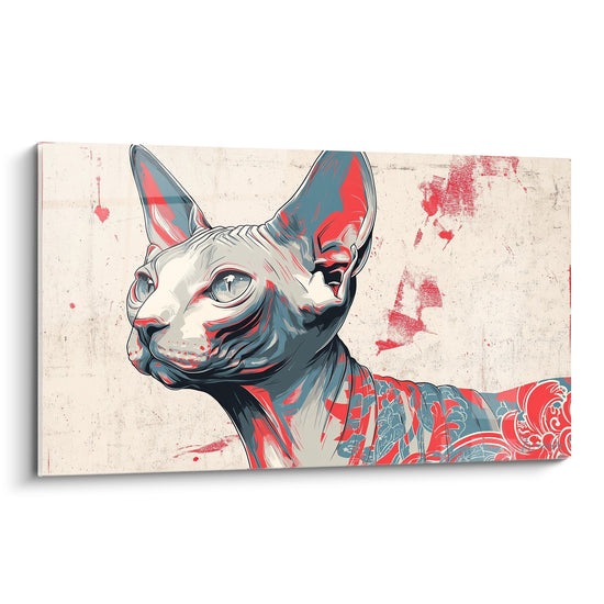 Getatoeëerde Sphynx Kat Schilderij - Rode Urban Art - Sphynx katteneditie