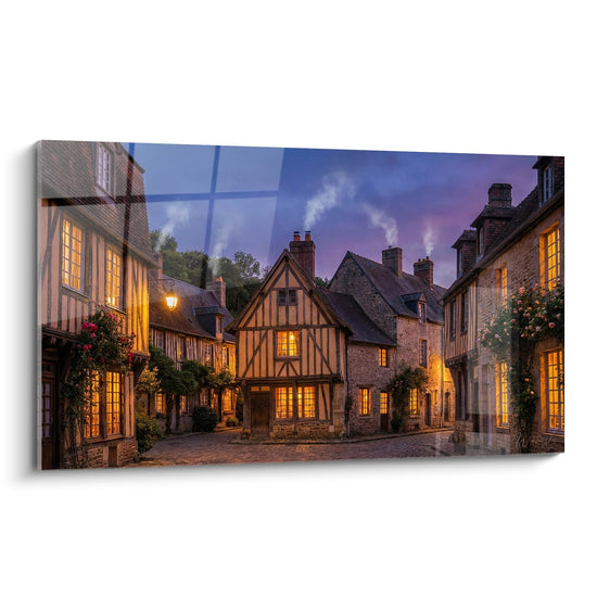 Schilderij Normandisch Dorp bij Schemering - Charme van Vakwerkhuizen - Editie Normandië