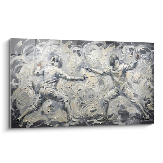 Cuadro Abstracto Gris - Remolinos de Plata - Edición Escrime