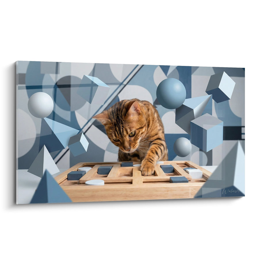 Tableau chat Bengal puzzle géométrique - Génie Félin - Edition chat Bengal