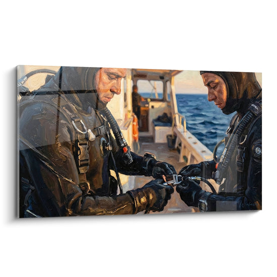 Cuadro Buceadores Preparación Equipo - Binomios de las Profundidades - Edición buceo submarino