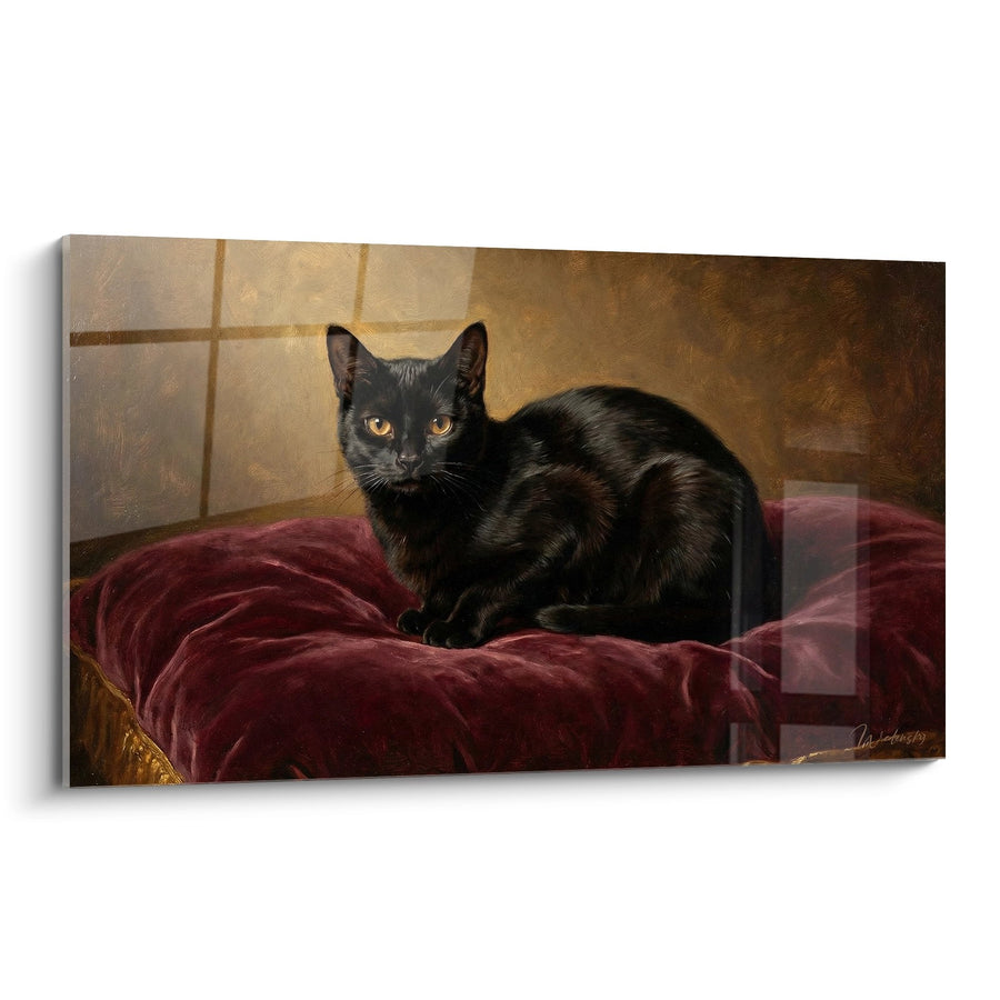 Tableau Chat Noir sur Velours Bordeaux - Élégance Féline - Edition Chat Bombay
