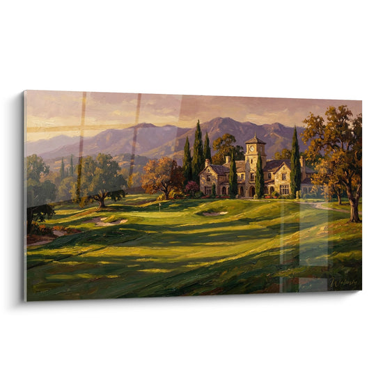 Tableau Golf Club House de Montagne - Coucher de Soleil Doré - Edition Golf