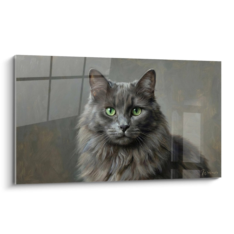 Tavolo Chat Nebelung con occhi verdi - Sguardo contemplativo - Edizione gatto Nebelung