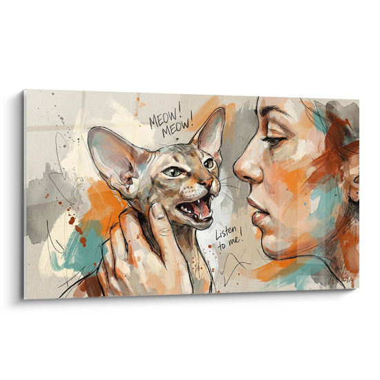 Cuadro Gato Peterbald y Humano - Diálogo Tierno - Edición gato Peterbald