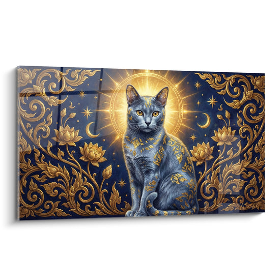 Tableau Chat Korat Céleste - Divinité aux Ornements Dorés - Edition chat Korat