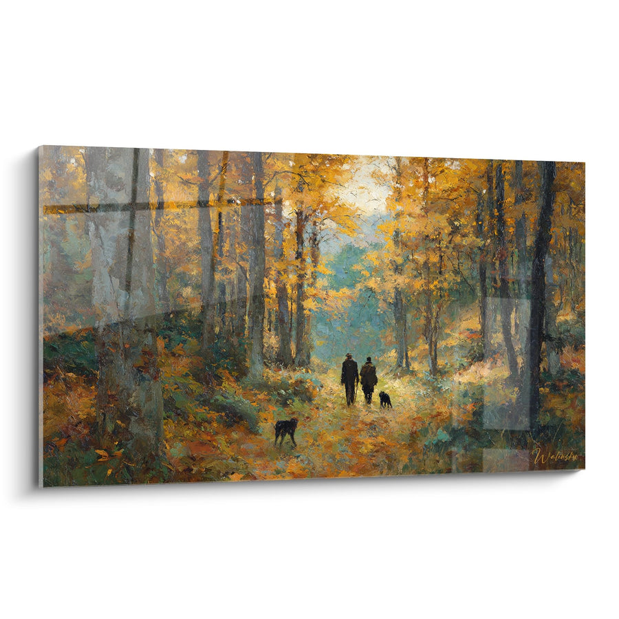 Tableau Promenade en Forêt d'Automne - Chasseurs et Chiens - Edition Chasse